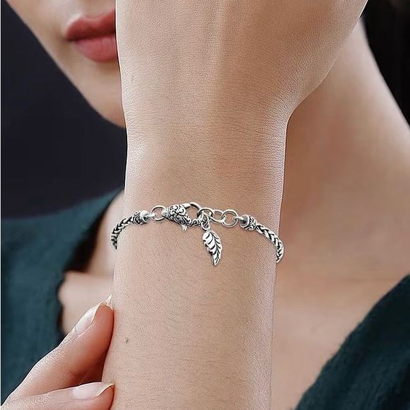Sterling Silver Bali Legacy Padian Chain Bracelet with Leaf Charm 8.30 Grams - Picture 2 of 6
